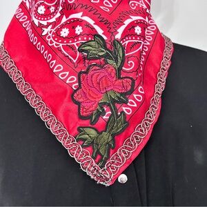 Bandana Neck Scarf OOAK Handmade With Embroidered patch Floral and Lace